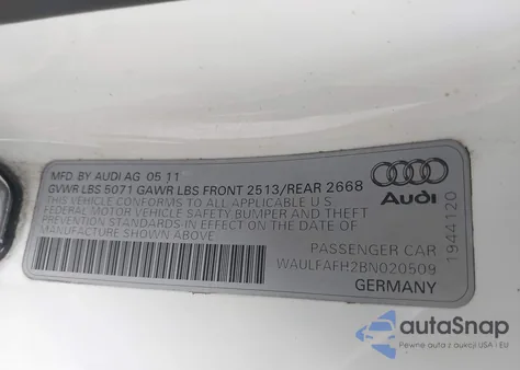 2011 Audi A5 2.0T Premium из США, поврежденный, VIN WAULFAFH2BN020509
